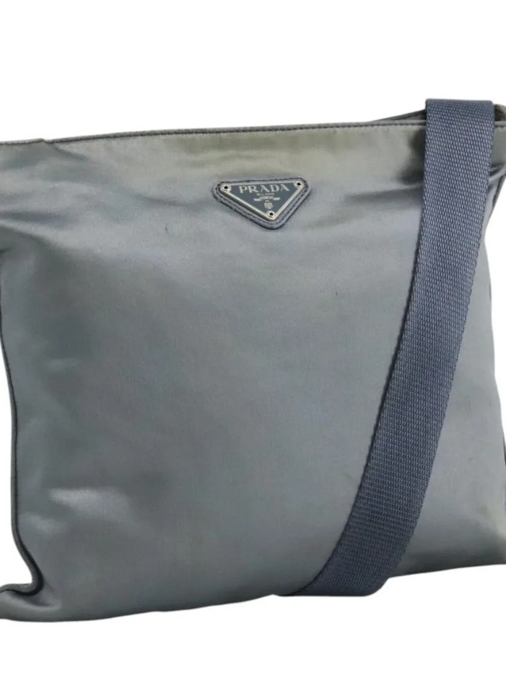 PRADA Shoulder Bag Satin Blue Auth ar13121